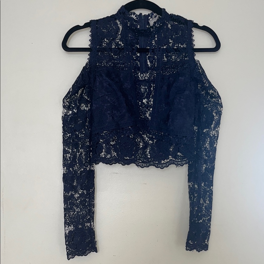 ASOS Navy Lace Cold Shoulder Blouse